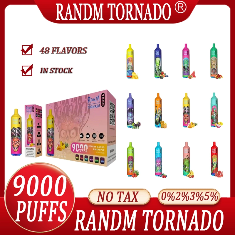 2023 48 sabores clássicos com venda a quente com 18 ml de e-Liquid &amp; Luzes LED intermitentes recarregáveis tipo C Ecig Randm tornado descartáveis 9 K puffs