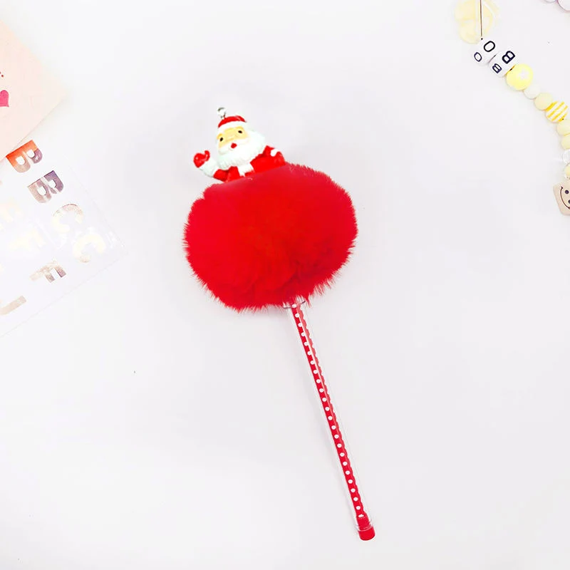 Wholesale/Supplier Cute Fluffy Ball Plush Gel Pen with Custom Logo for Promotion Ballpoint Pen Christmas