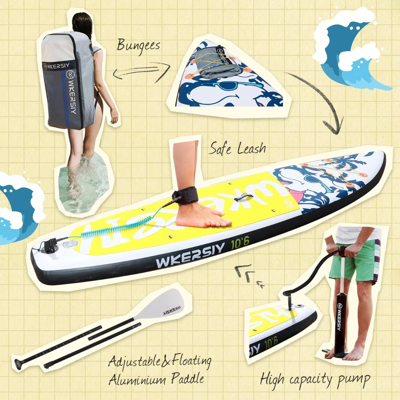 Cartoon Custom Design Pneumático suporte acima Paddle Board, ISUP, Sup, Paddleboard