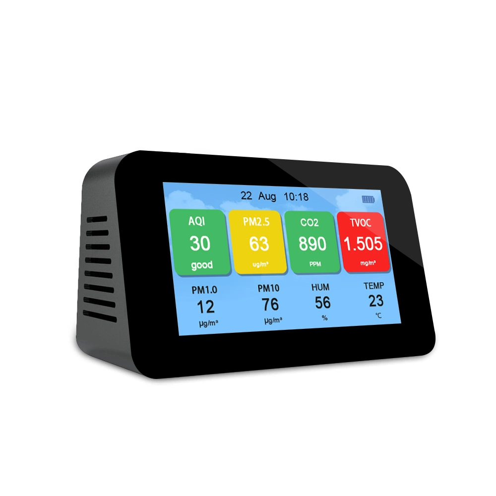 Desktop Multi-Function CO2 Meter Air Quality Monitor Pm2.5 Pm1.0 Pm10 Tvoc Aqi Detector Indoor with Alarm Reminding