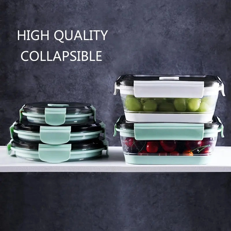 Two Piece Set Custom Collapsible Camping Food Storage Container Silicone Lunch Box Set of Square
