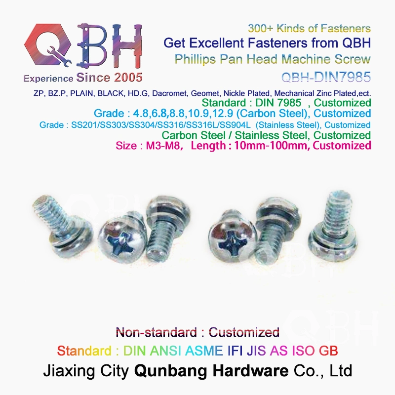 Qbh DIN7985 Yzp Zp HDG Black Plain Dacromet Geomet Nickle Plated Cross Phillips Pan Head Custom-Made Machine Machinery Machining Spare Replace Hardware