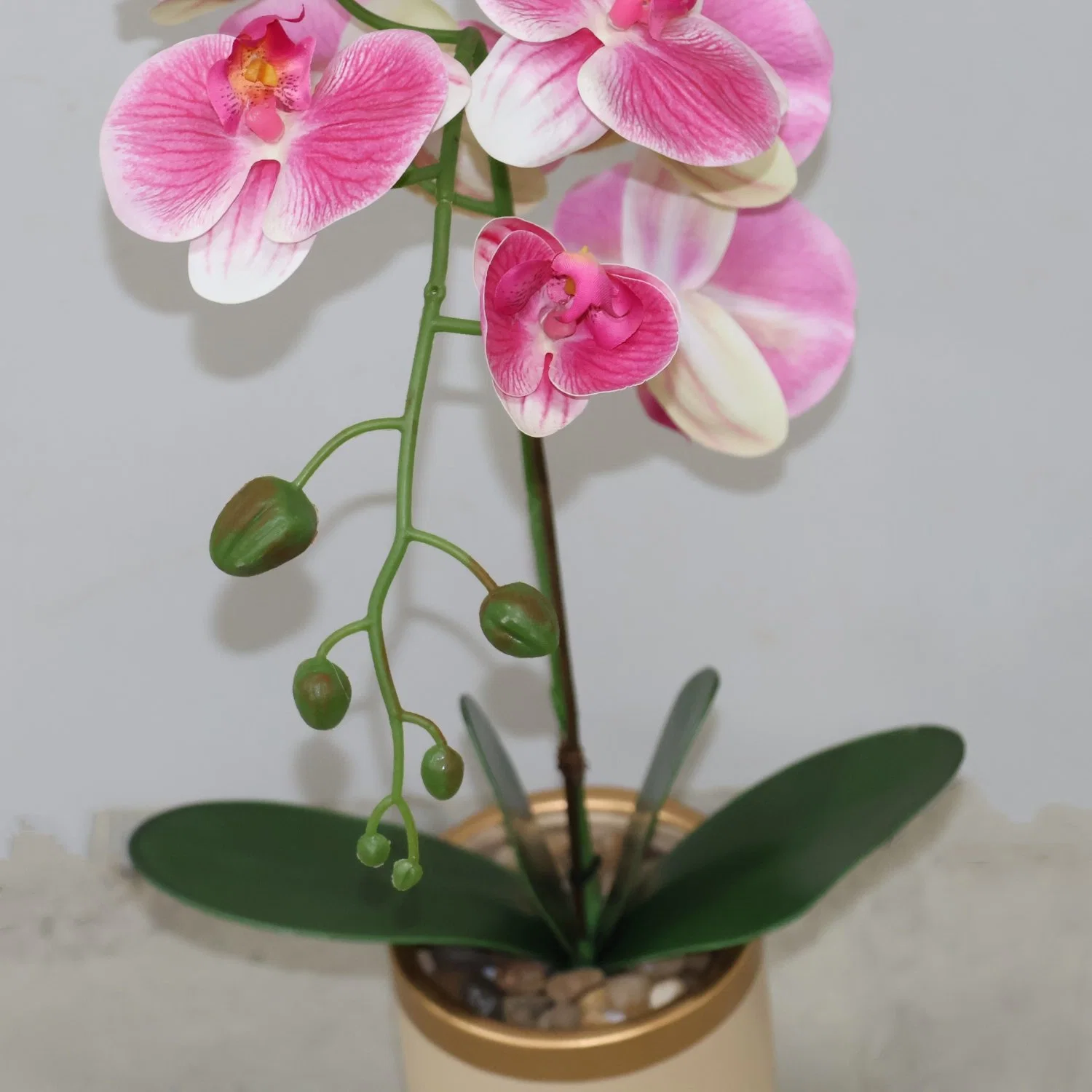 Single Orchid Artificial Flower Plastic Pink Phalaenopsis Silk Flower with High-Quality