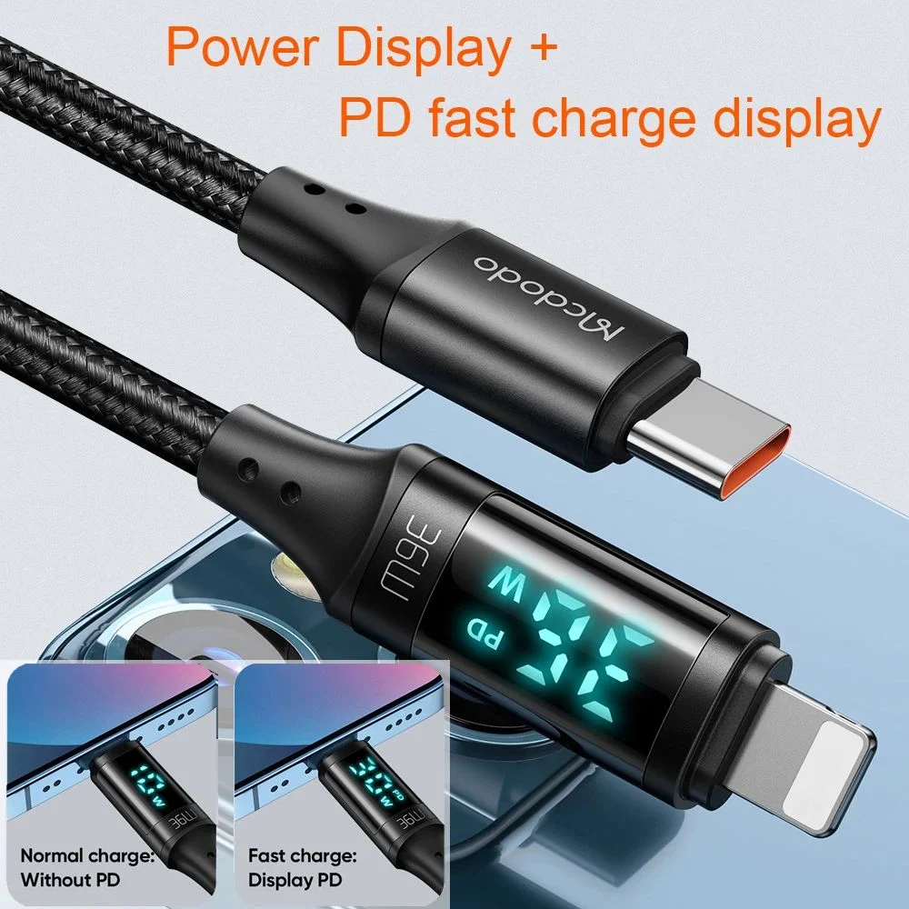 Multi Function USB-a to Lightning Data Cable with LED Display