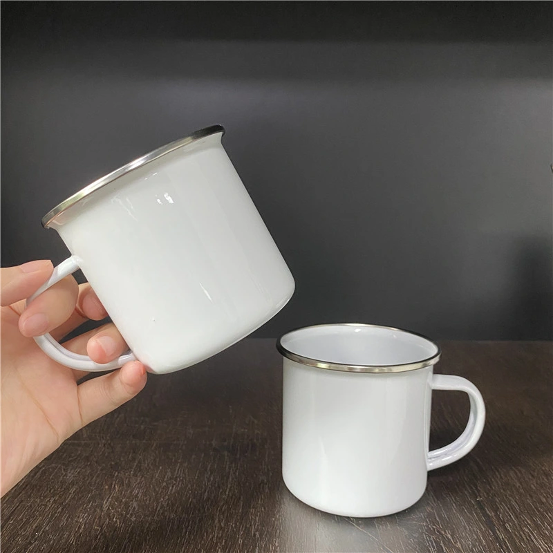 كوب من الكؤوس ذات كوب من الكاكاو Mug Tea White سعة 11 أونصة سائلة سعة 12 أونصة سائلة كوب قهوة ببطلاء فارغ مع مقبض قهوة المينا مطلية بلون فارغ