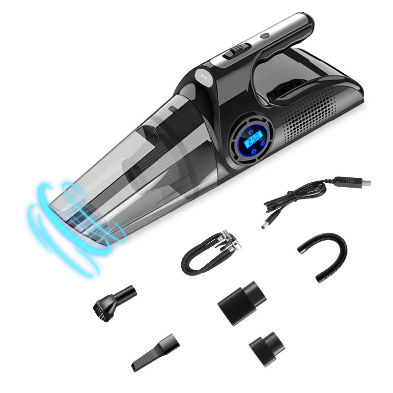 4-in-1 Car Vacuum Cleaner Tire Inflator 120W/DC 12V with LCD Tire Pressure Display LED Light Wet/Dry Air Compressor