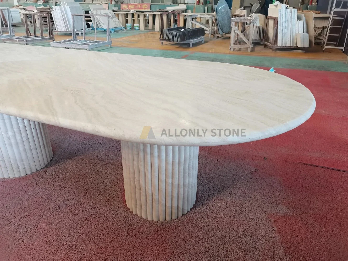 Hotel Office Room Travertine Big Long Table Oval Dining Table Meeting Conference Table