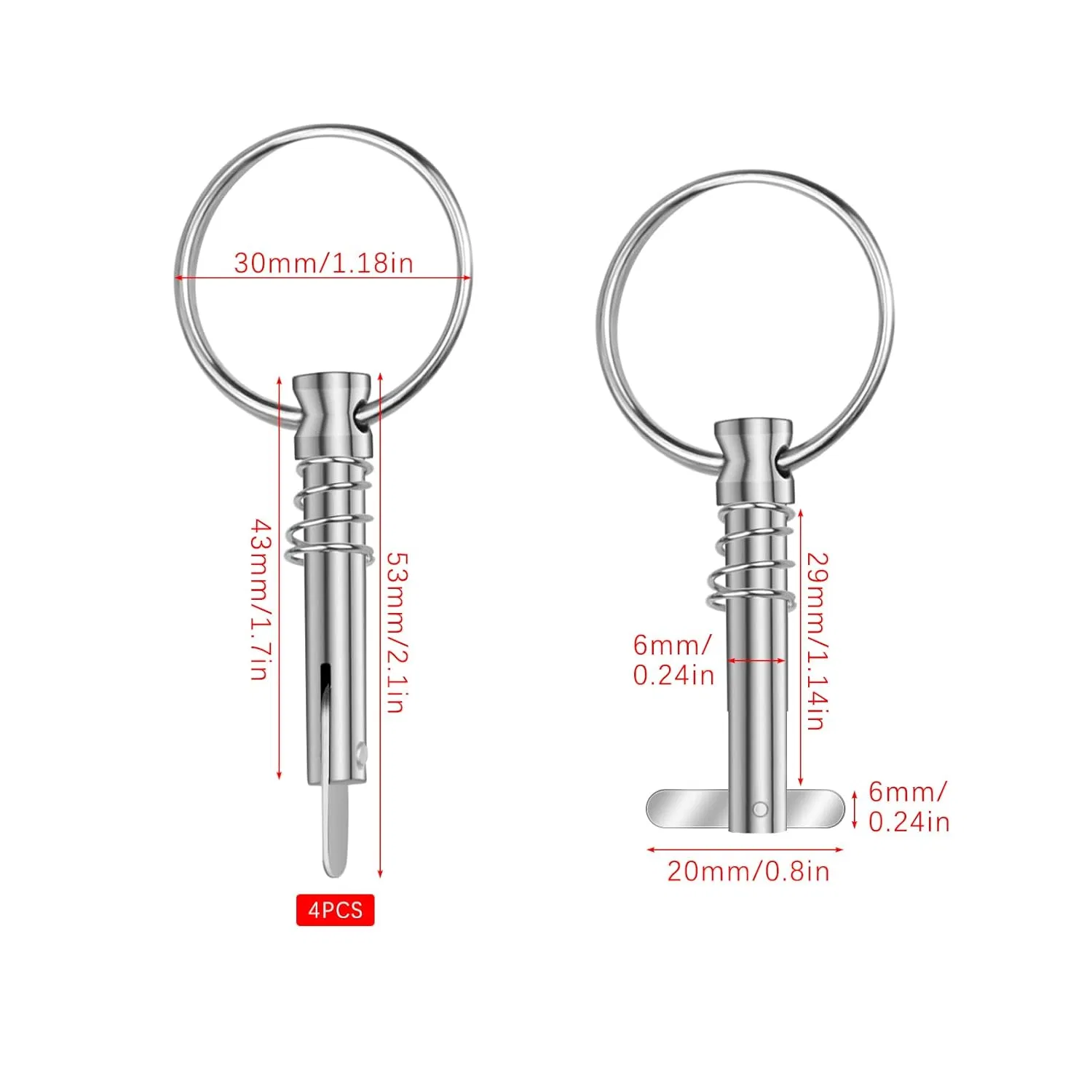 Tornillería de la parte superior del pasador hardware marino Acero inoxidable con anillo de tracción