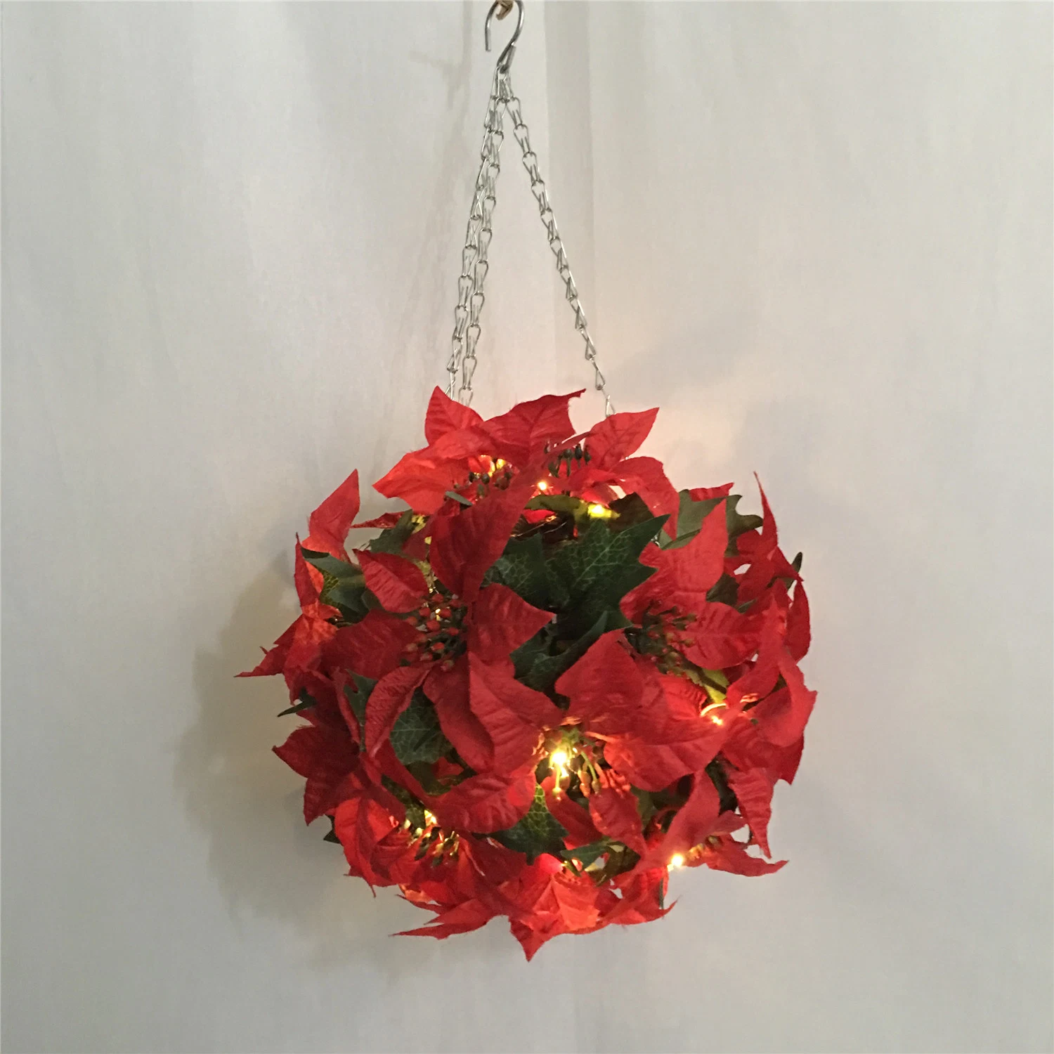 LED Christmas Decorative Artificial Poinsettia Hanging Flower Ball