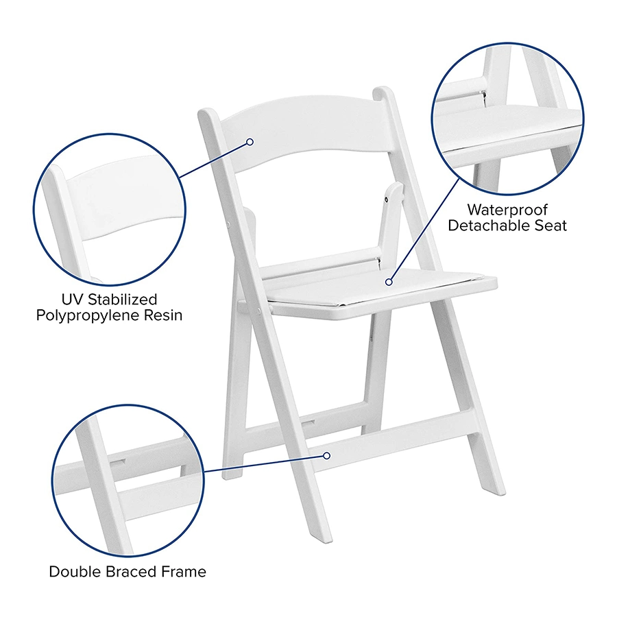 Chaises pliantes en résine blanche et parées pour le jardin empilable extérieur de Wimbledon Événements