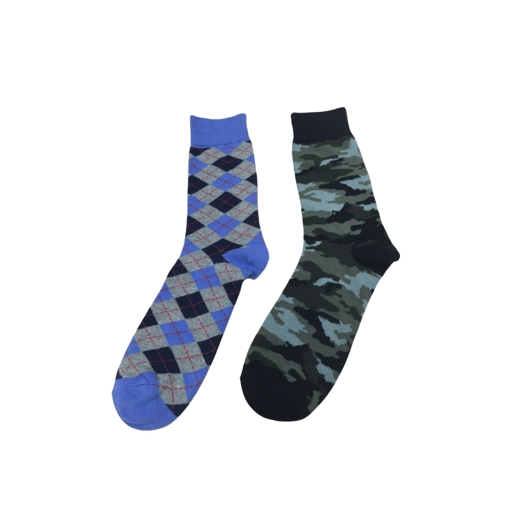 Algodón elástico suave transpirable antibacteriano de rayas de Camo de colores Calcetines de la tripulación del tobillo para hombre