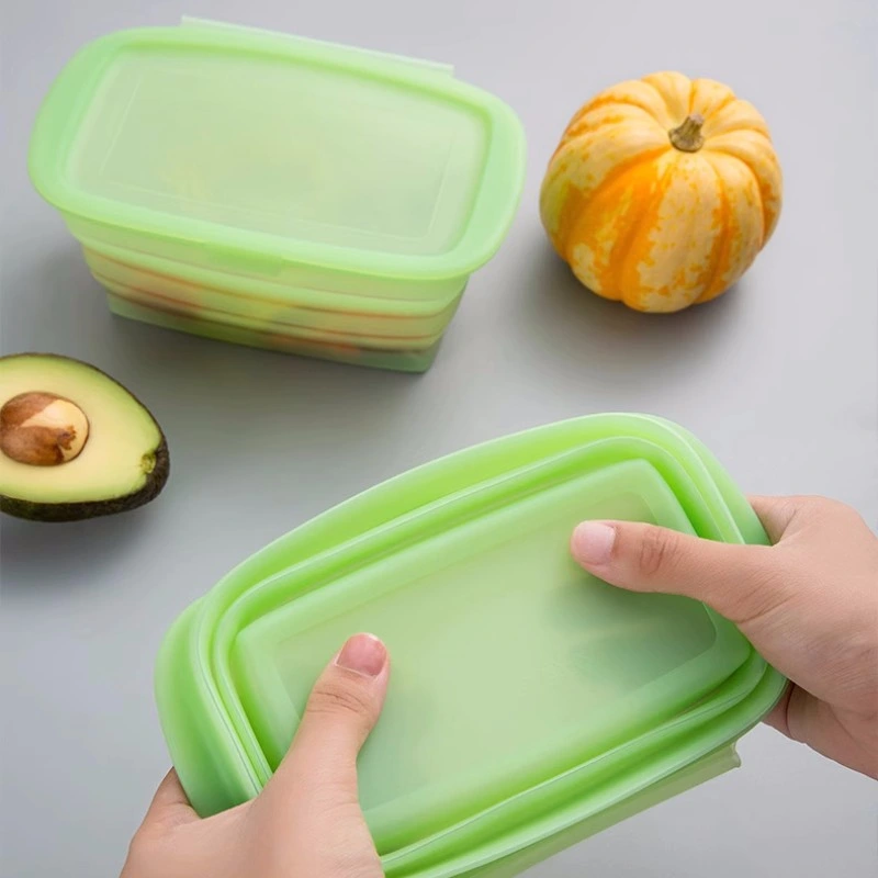 Silicone Folding with Lid Fruit and Vegetable Crisper Lunch Box Silicone Folding