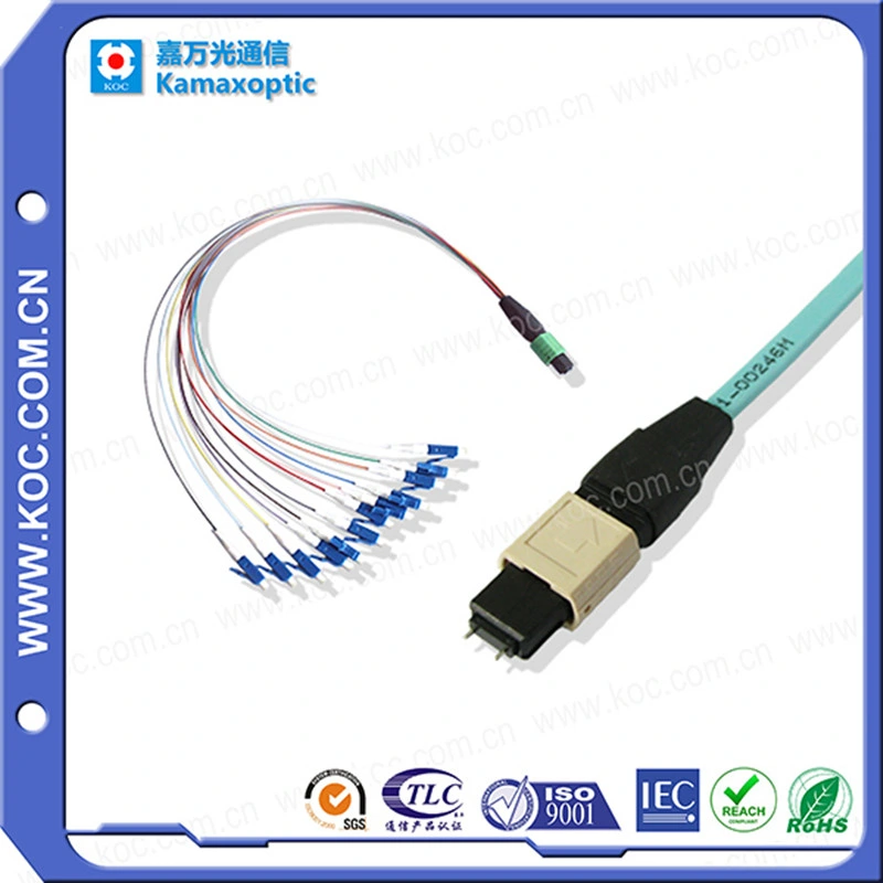 12 Colored 0.9mm Fiber Optical Cable with MPO and LC Fanout Connectors