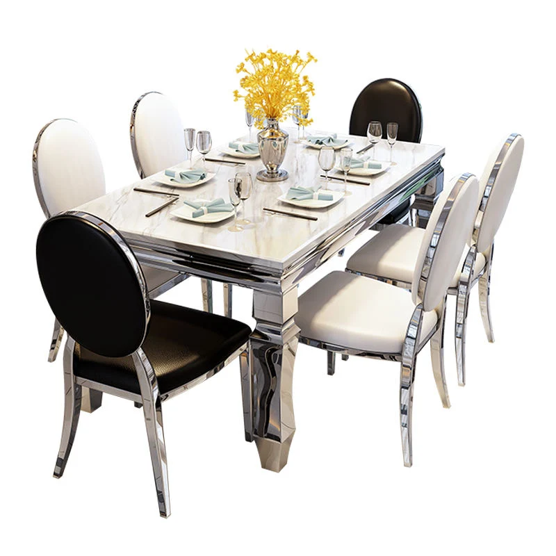 Luxury Italian Dinner Table and Chair Stainless Steel Leg Marble Top Modern Dining Table Set