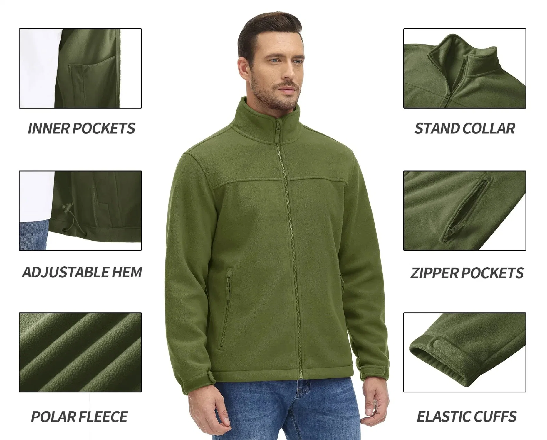 Asiapo Original Factory Men's Lightweight Full Zip Jackets Polar Fleece Causal Jacket Outdoor Winter Soft Hand Feeling Coats with Zipper Pockets