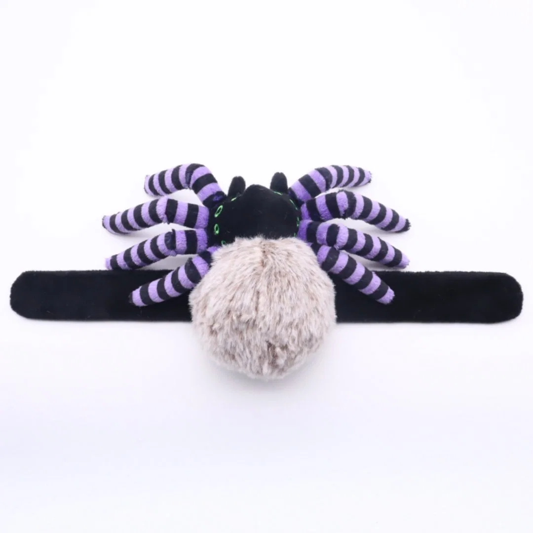 Bracelet de poignet en peluche pour enfants personnalisé Slap Bands 10,5 (L) X 29 cm (l) Araignée violette en peluche douce avec broderie d'yeux composés Bracelet d'animal d'Halloween Snapbands