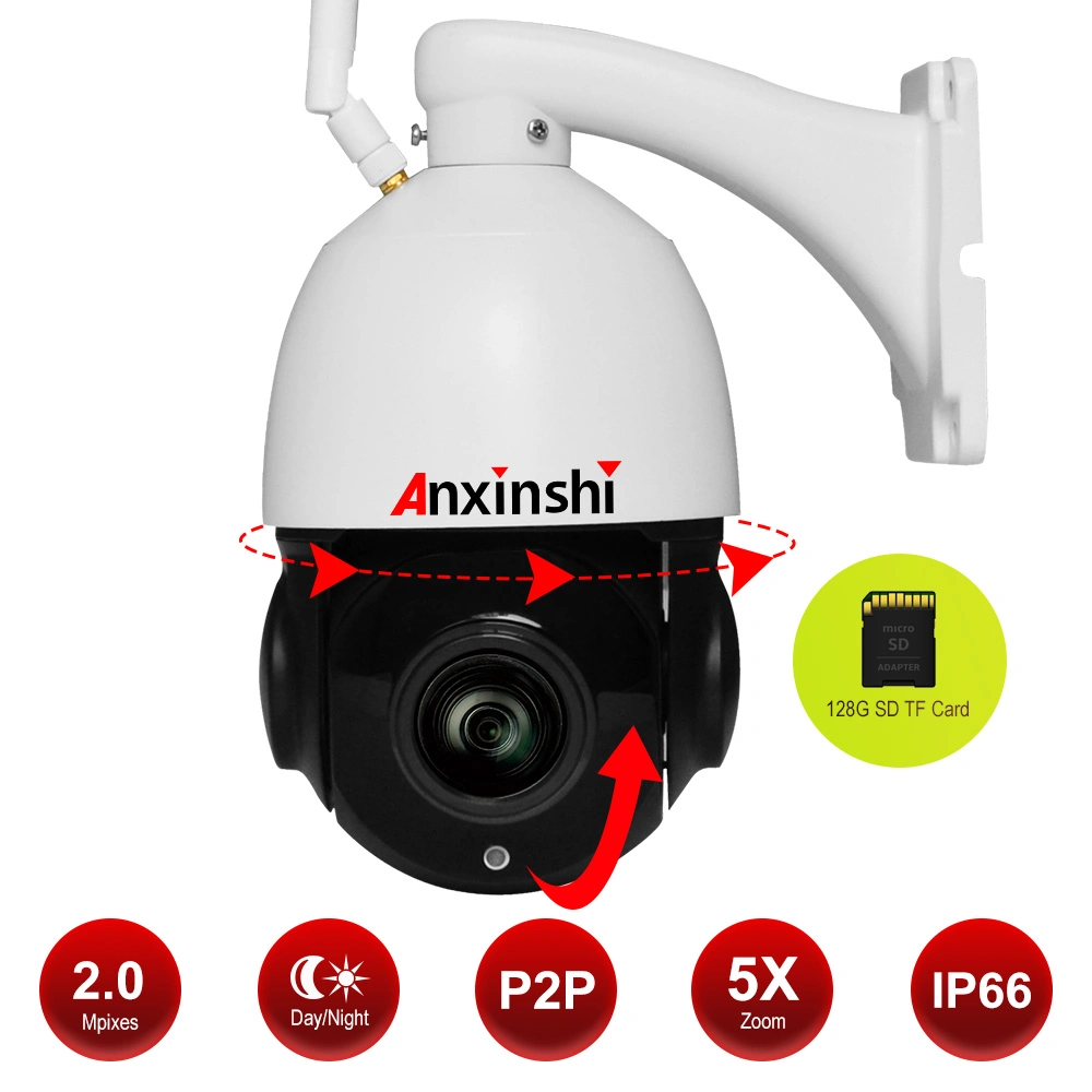 Zoom 4x 4,5 pouces 2.0MP 1080P P2p WiFi PTZ dôme haute vitesse sans fil IP Camera IP 66 avec la carte SD en charge de 128 Go WiFi caméra PTZ