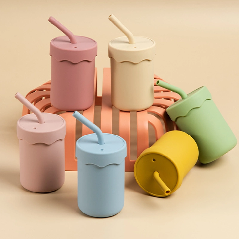 New Baby Straw Drink Training Cup Resistant High-Emperature Silicone Baby Cup