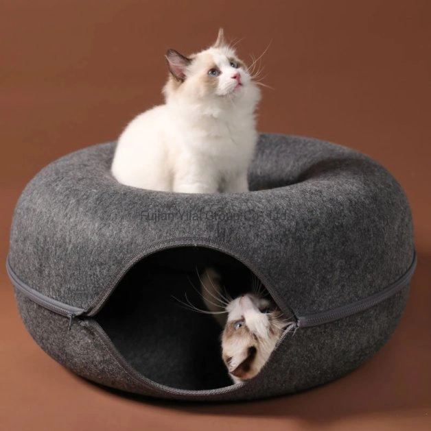 Hot Sale Funny Round Pet Cave Tunnel Toy Felt Cat Toy Cat Tunnel Bed