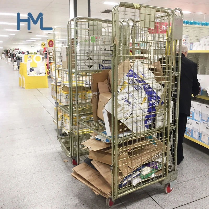 500kg Huameilong Warehouse Cargo Storage Collapsible Security Wire Mesh Trolley