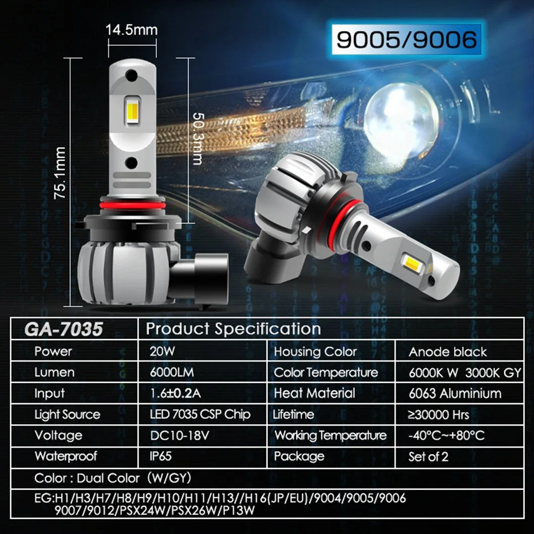 G-View LED مربع حزمة ODM&amp;OEM H1 H4 H7 H8 H11 H10 9005 9006 قطع غيار السيارات