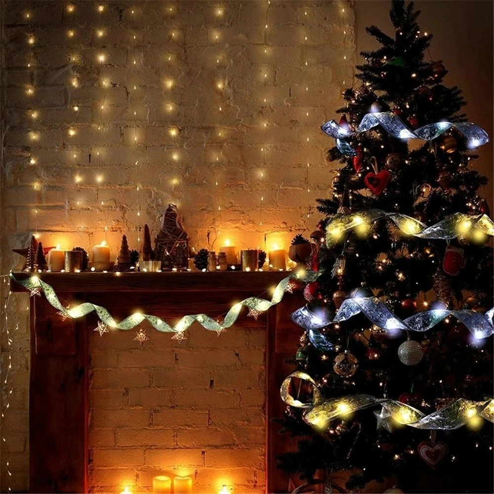 2023 New Christmas Tree Decorative Ribbon Light Xmas Indoor String Light