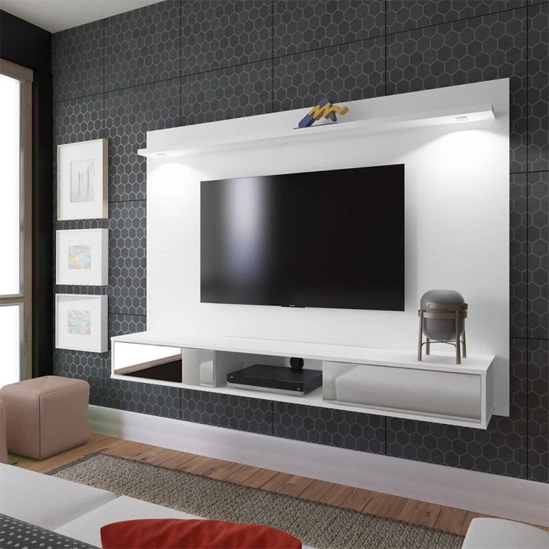 Moderne weiße TV-Einheit Schrank stehen Hochglanz Türen 130cm Mit LED-Leuchtern Regal
