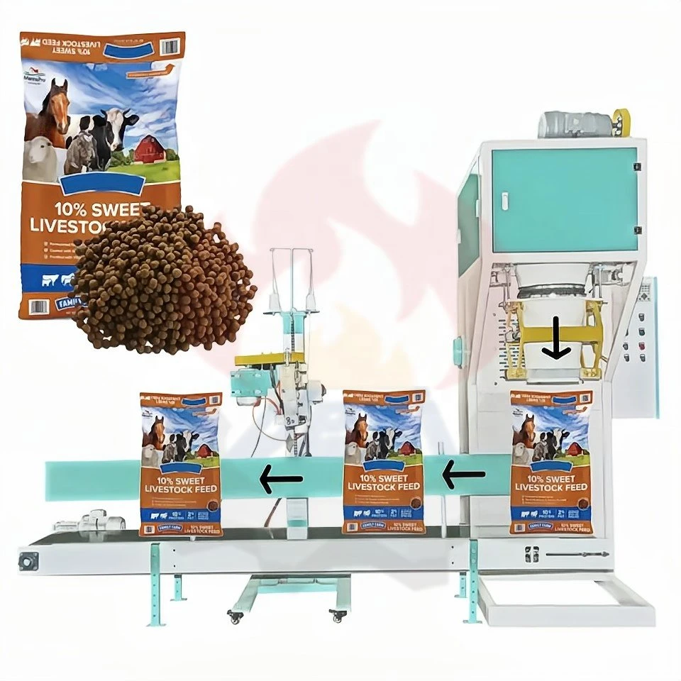 50kg Embalaje de té de arroz y máquinas de sellado 25kg llenado Embalaje Chicken Feed Pellet máquina de embalaje Precio de venta