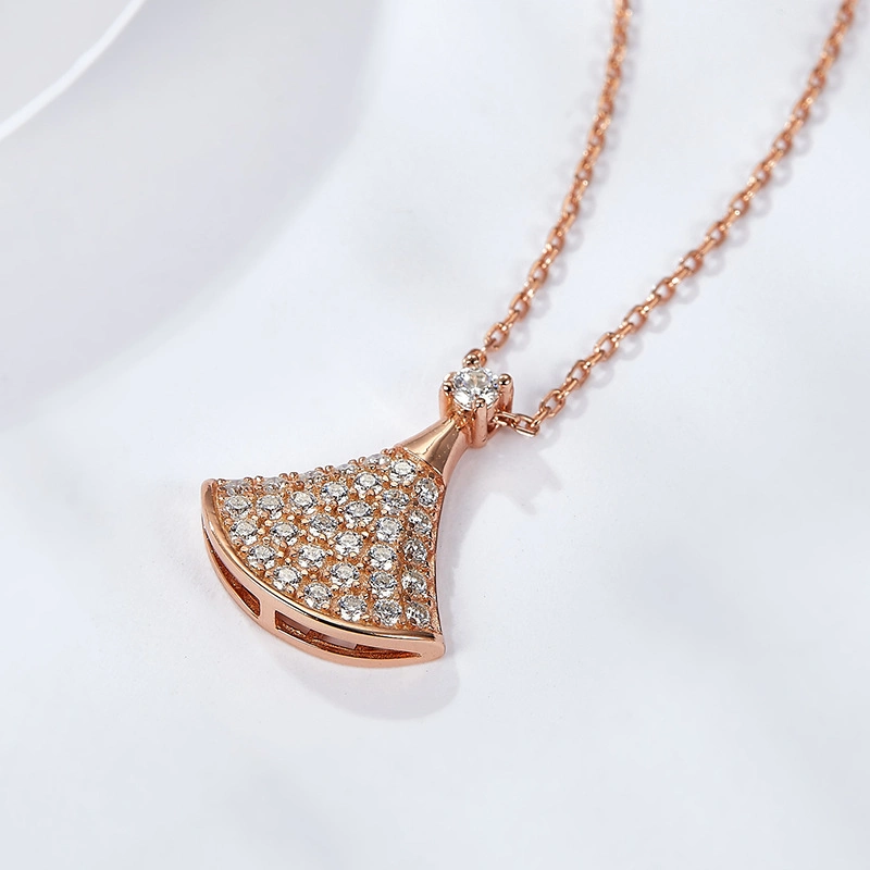 Nk008 Mozang Stone Silver Plated K Gold Fan Necklace Women 1 Carat Small Skirt Necklace Mossian Stone Pendant Women&prime; S Jewelry