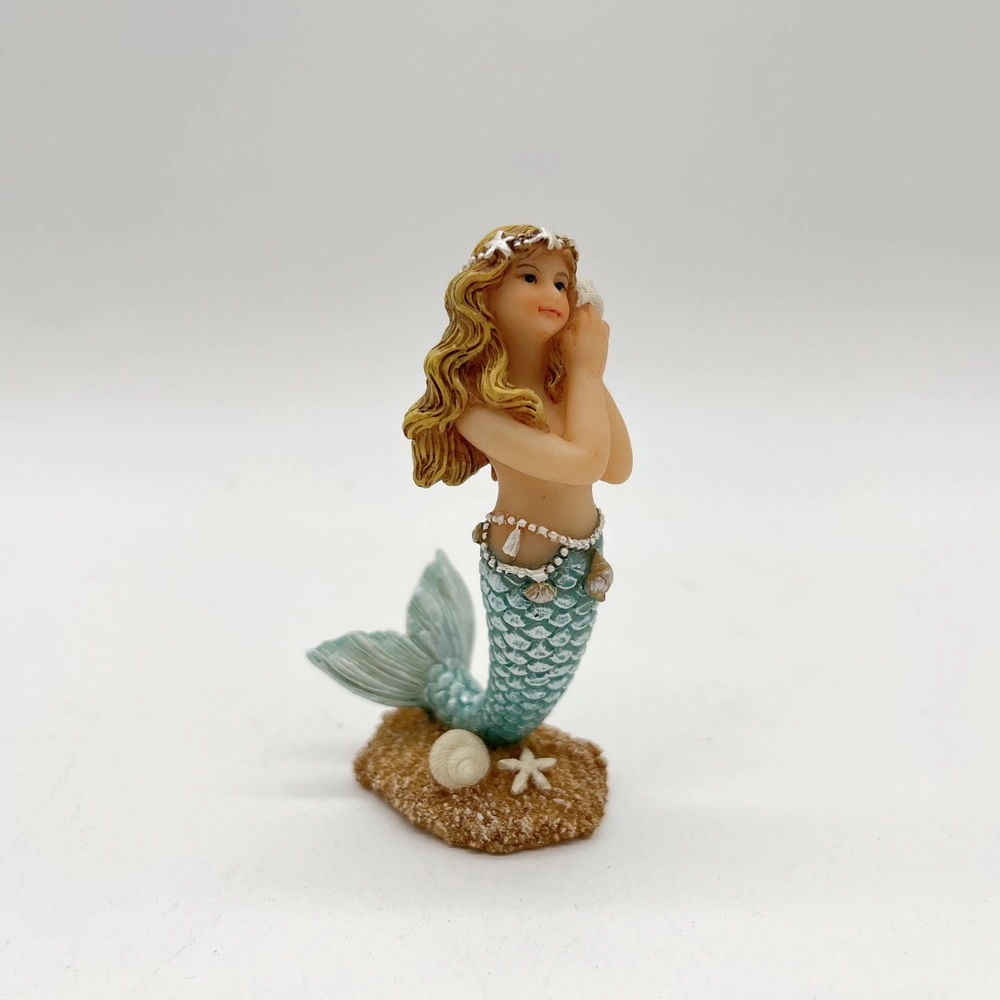 2023 Easter Gift Resin Little Listening Sea Shell Mermaid Figurine Miniature Home Decoration Garden Accessory