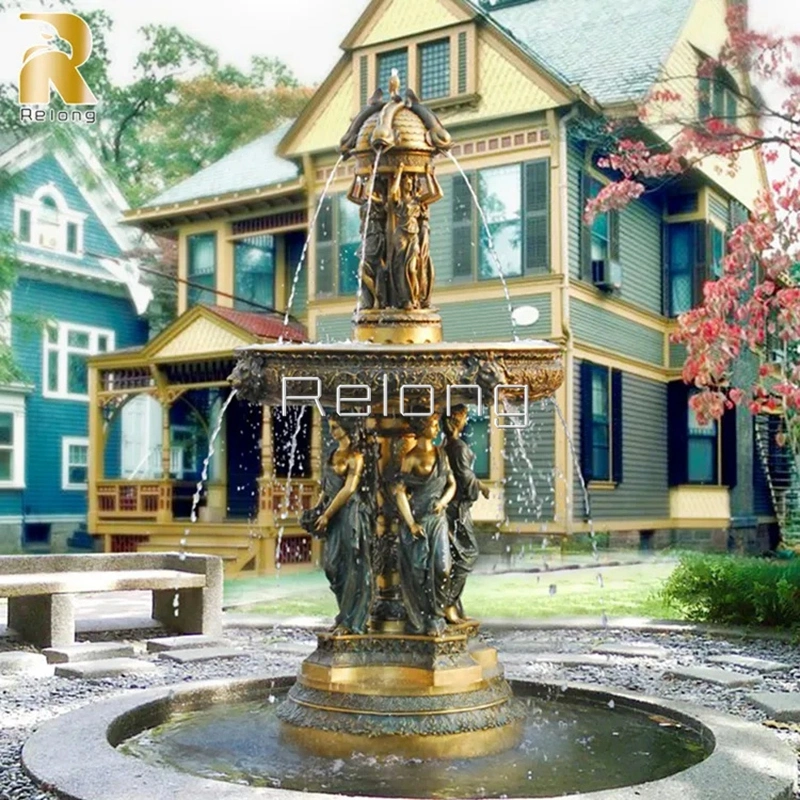 Tamaño personalizado de latón de alta calidad de la decoración de jardín de agua al aire libre la mujer Estatua Fuente con estatuas de caballos