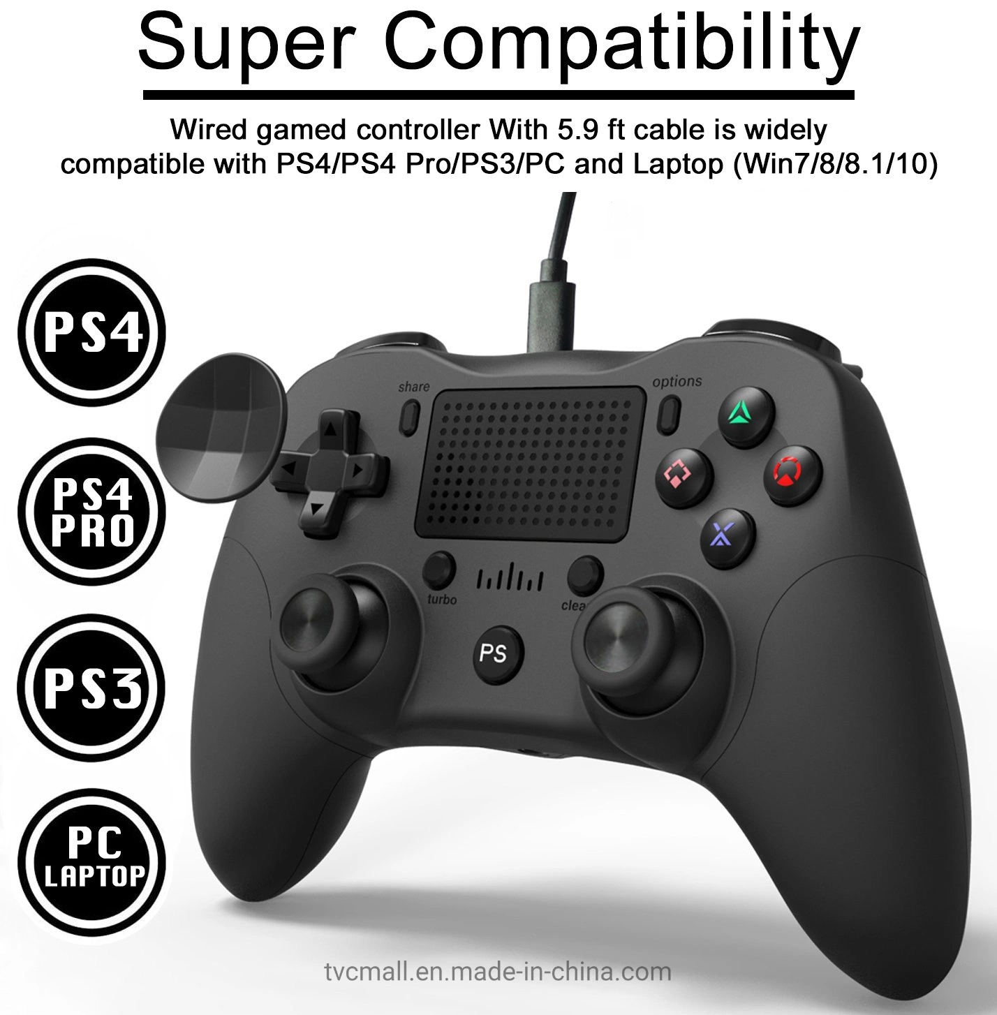 MB-P912W Wired Gamepad Dual Analog Game Joystick Controller Gaming Gamepad for PS4 - Black