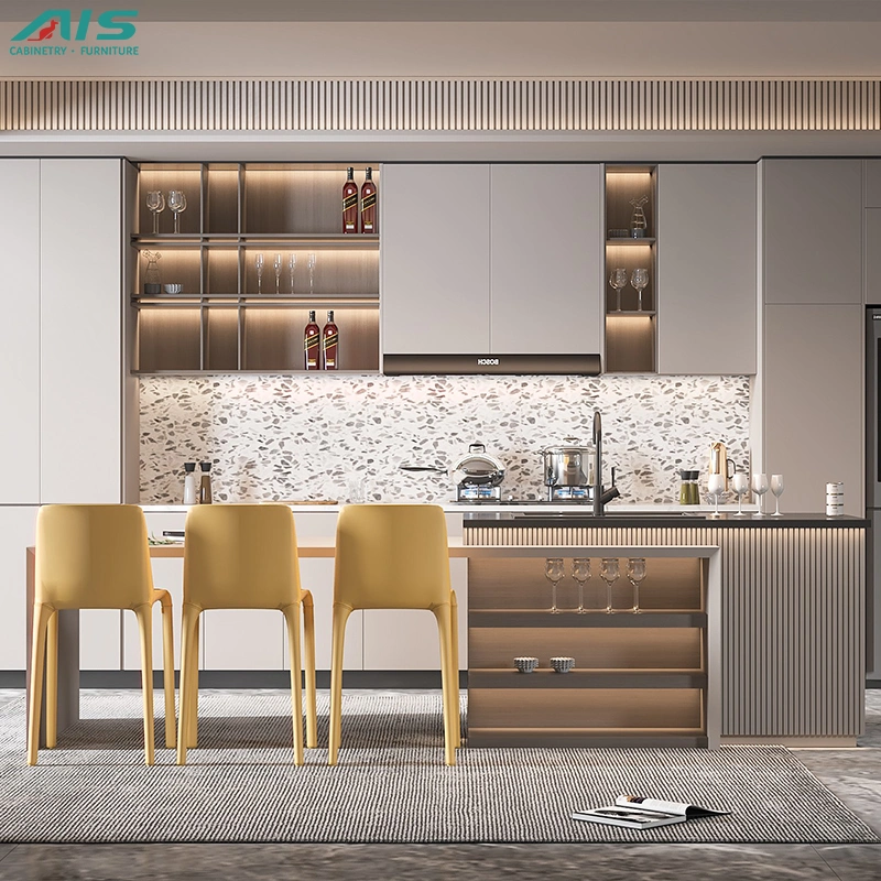 AIS Living Modern China Design Texture Cheap Interior Home Kitchen Kit Wall Marble Melamine Cabinet Kitchen and Countertops