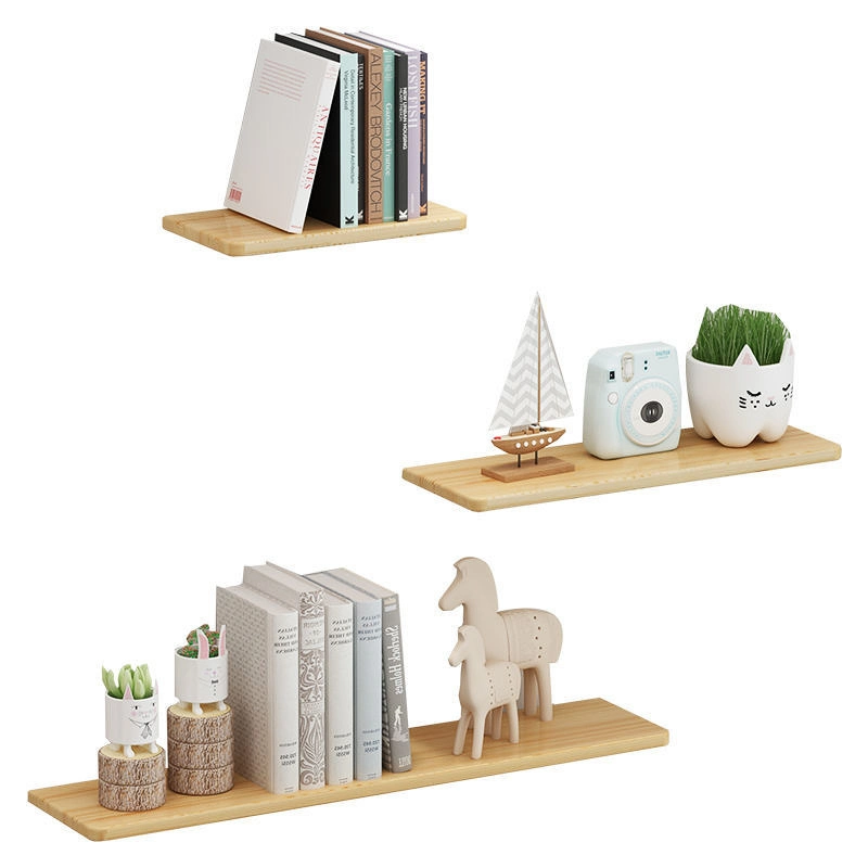 Nordic Minimalist One-Line Wall-Mounted Pine Shelf 0424