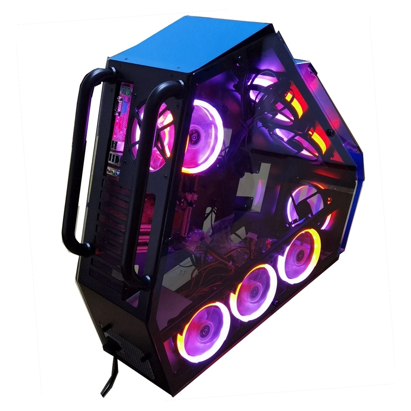 El Equipo de tipo torre completa caso PC para juegos con los ventiladores de RGB, modelo popular de Gabinete, vidrio templado, soporte de enfriamiento de agua (opcional).