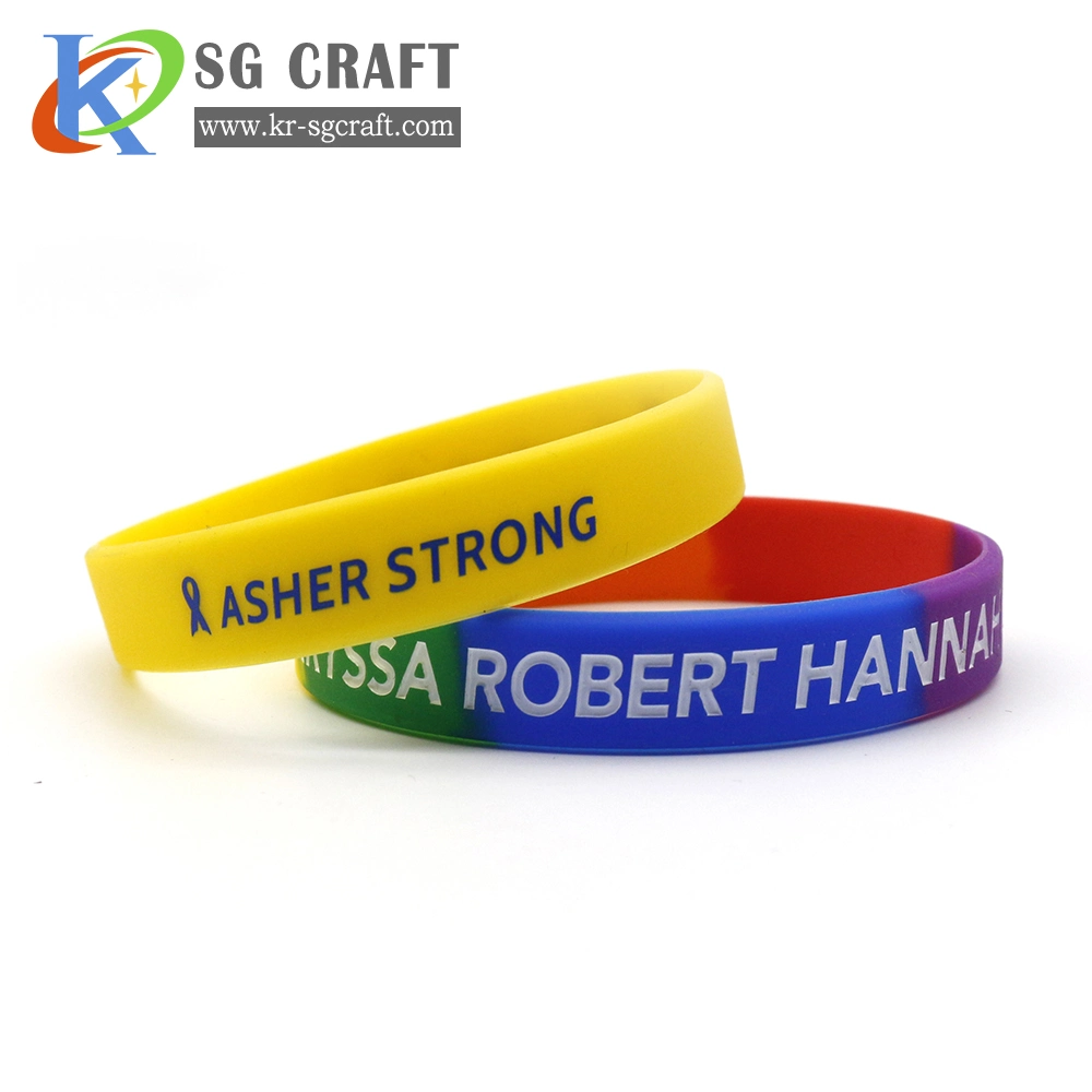 High quality/High cost performance  Customized Printed Logo Rainbow Rubber Adjustable Silicone Wristband