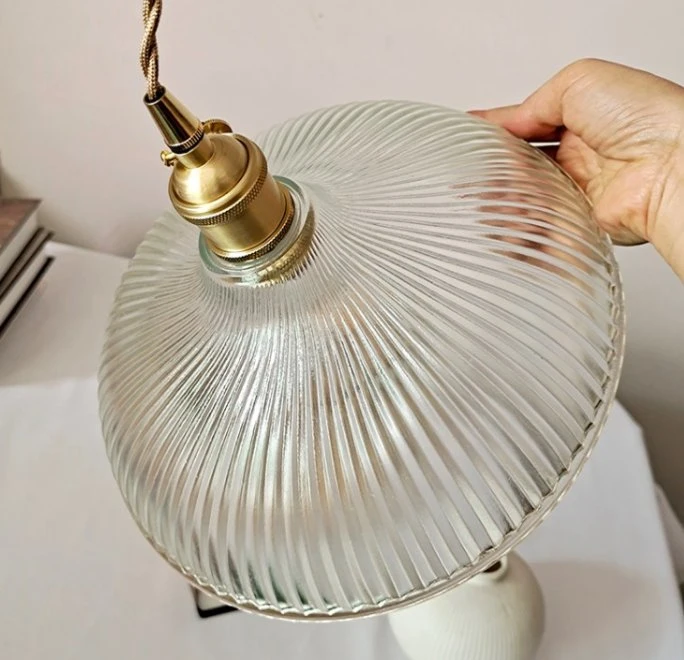 Ceiling Pendant Light Industrial Ribbed Glass Hanging Lamp for Coffee Shop