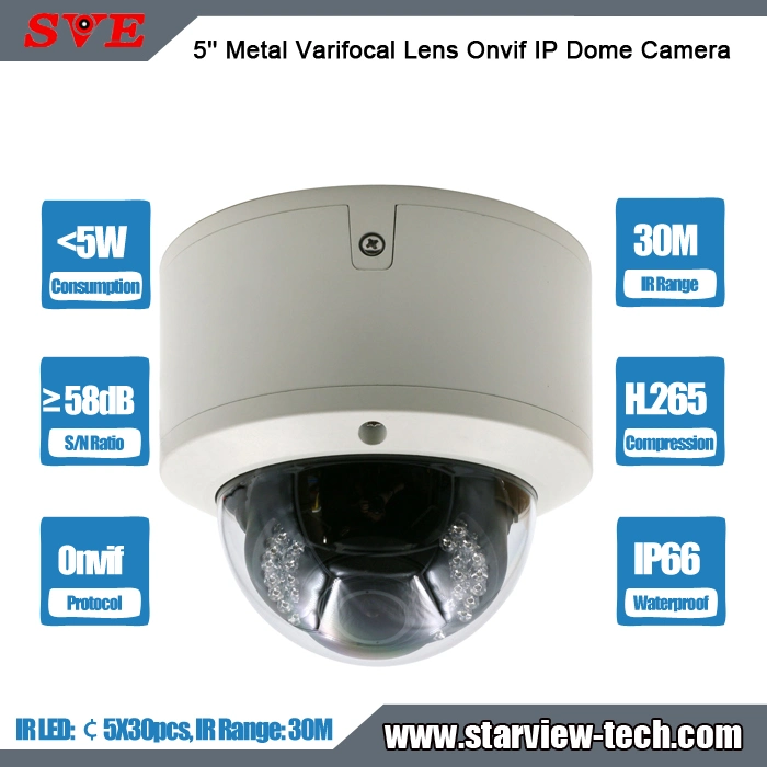 5&prime; &prime; Metal IP Poe Manual Zoom Lens Network Security H. 265 Onvif Motion Detection IP66 Remote View Plug & Play IP Dome Camera