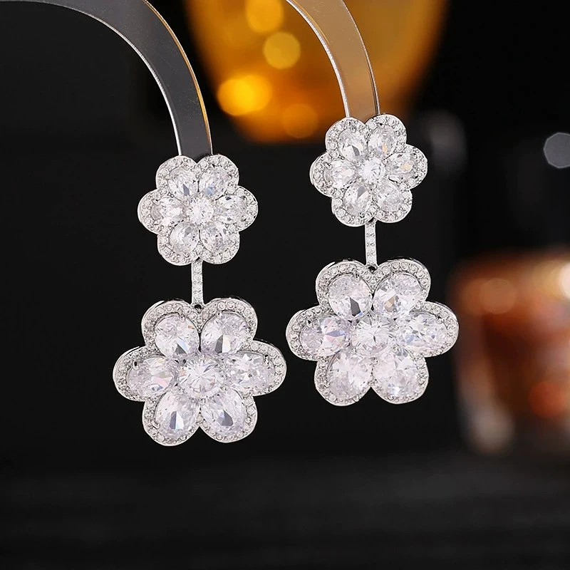 Brass with CZ Flower Ear Studs Earrings Fashion Jewelry Jewellery