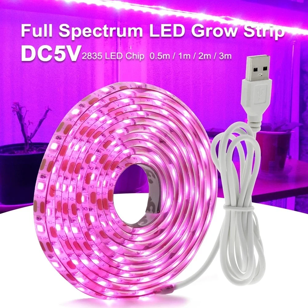 LED GROW Light Full Spectrum USB GROW Light Strip 0,5 M. ruban Phyto LED 1 m 2 m 2835 CMS DC5V pour Graines plantes fleurs serres