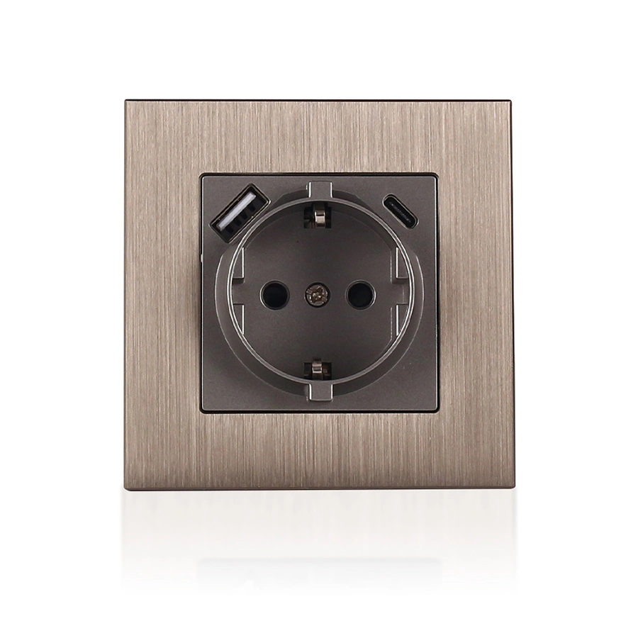 German Socket with Dual USB Port Type a Type C EU Style Square Electric Power Outlet 220-250V