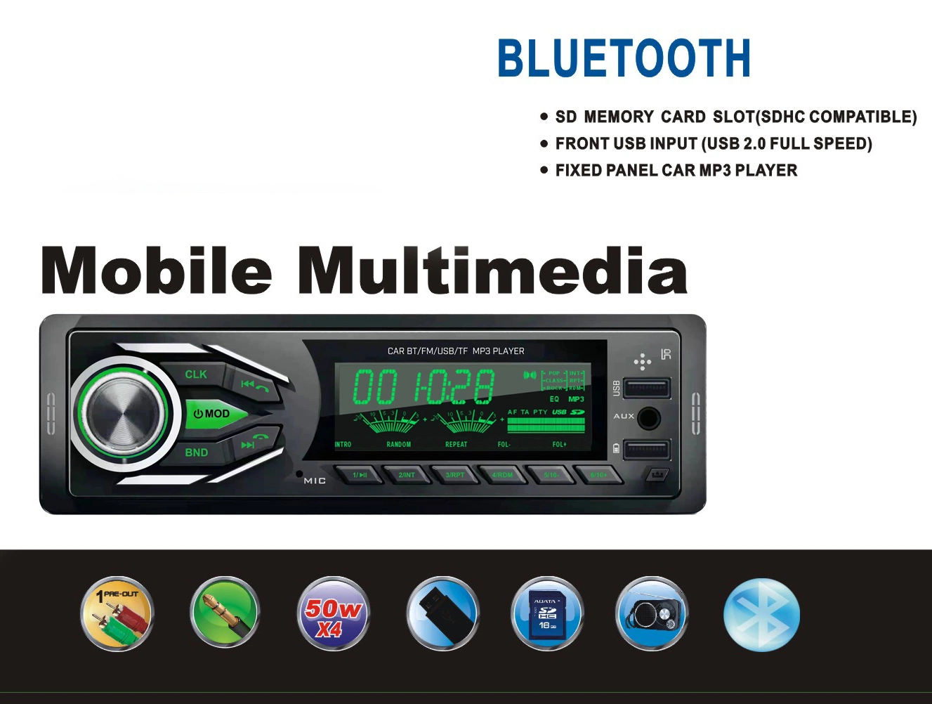 Universal Fixed Panel Car Audio Bluetooth Auto FM Radio MP3 Player