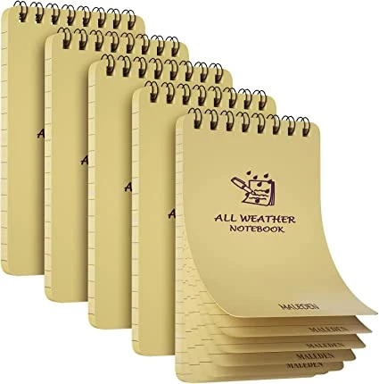 Carnets étanches, lot de 5 cahiers de poche en spirale pour Mémo, extérieur, tactique, toutes les conditions météorologiques Livre de notes papier doublé avec couverture, petit bloc-notes