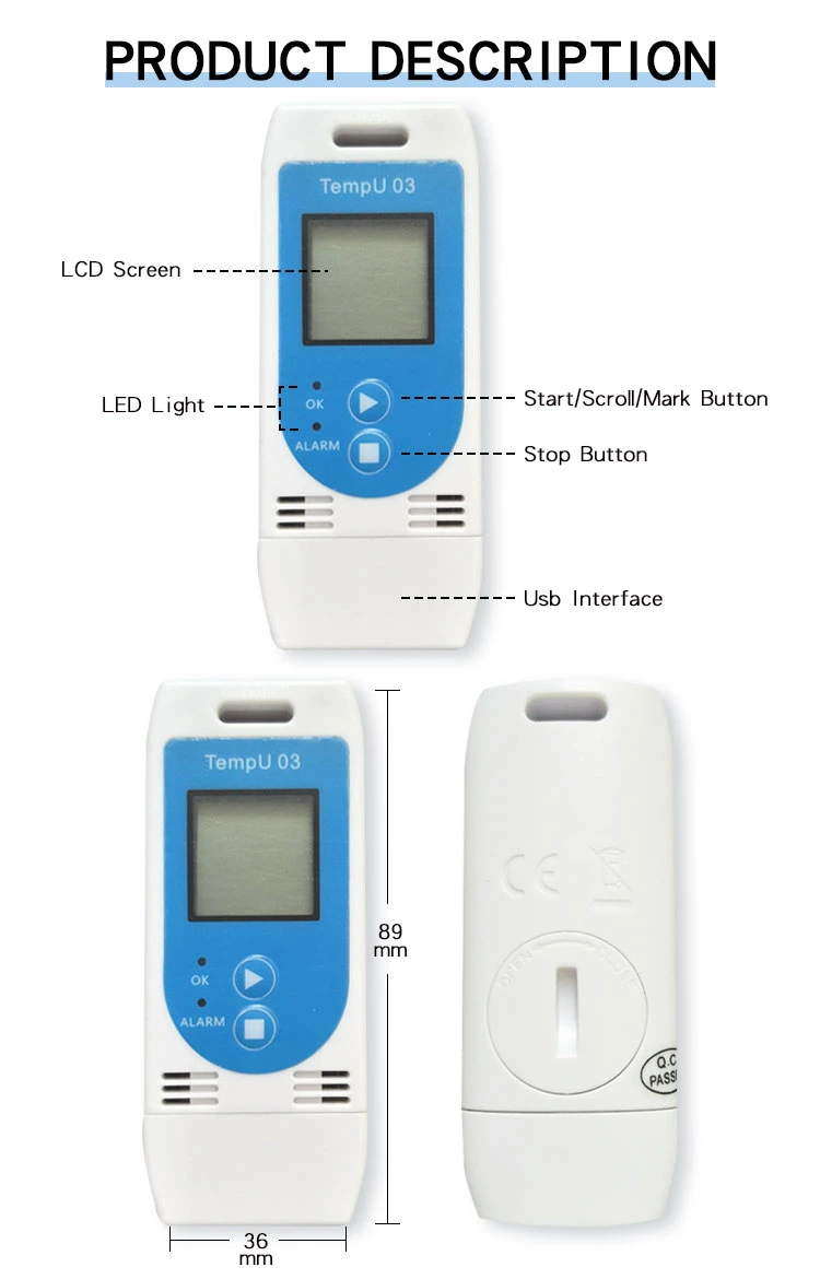 Temperature Humidity Data Logger Multiple-Use for Cold Chain Transport Temp Humidity Monitoring