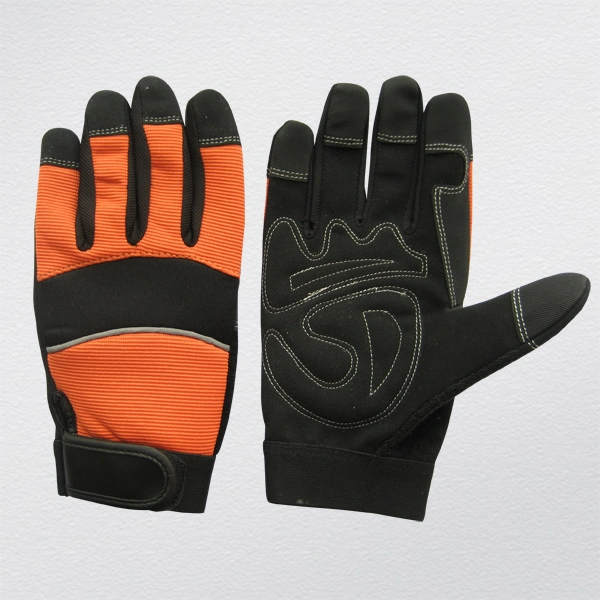 Microfiber Padded Palm Orange Color Spandex Back Tool Work Glove