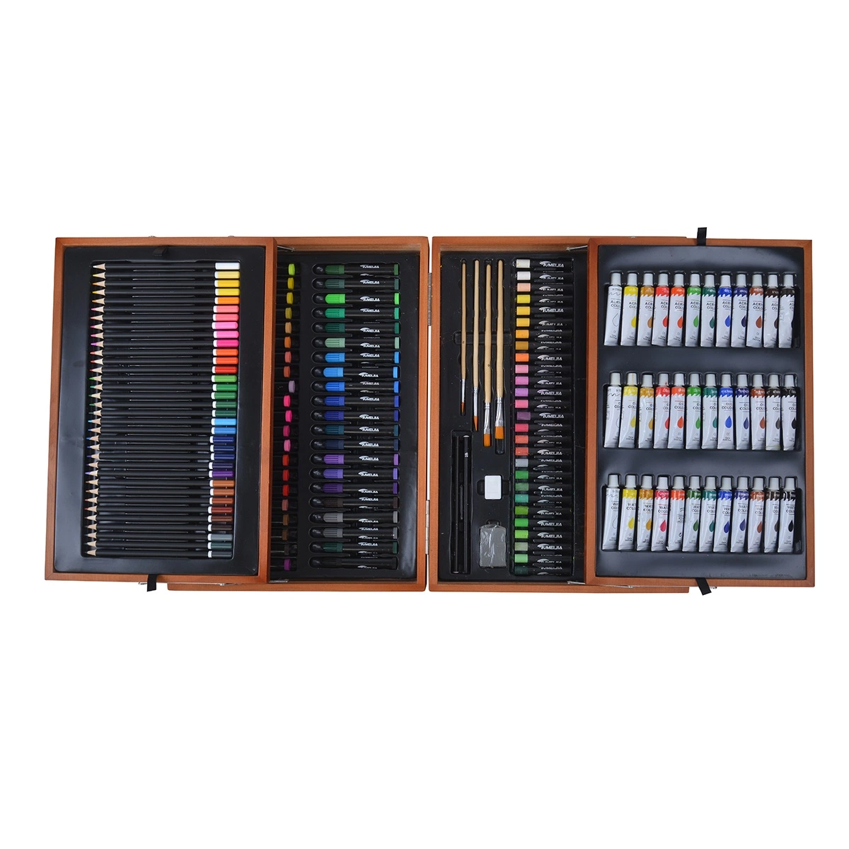 School Stationery Art Supplies 174PCS Artist Kit Mixed Media Drawing Painting Art Set in Wooden Box