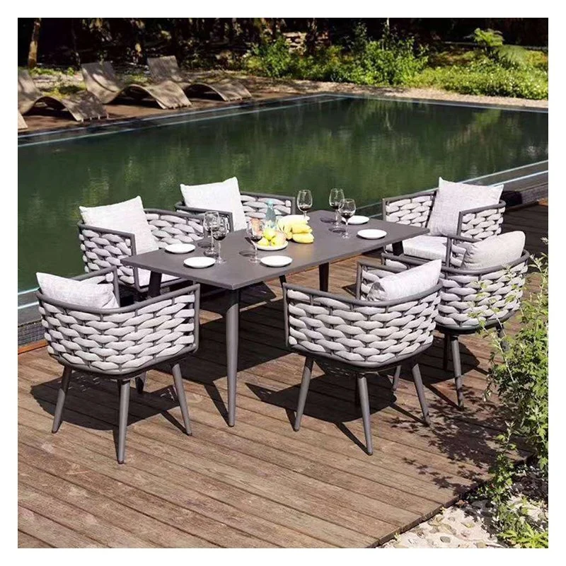 Modern Popular Home Patio Dining Table and Chair Set Rope Outdoor Furniture