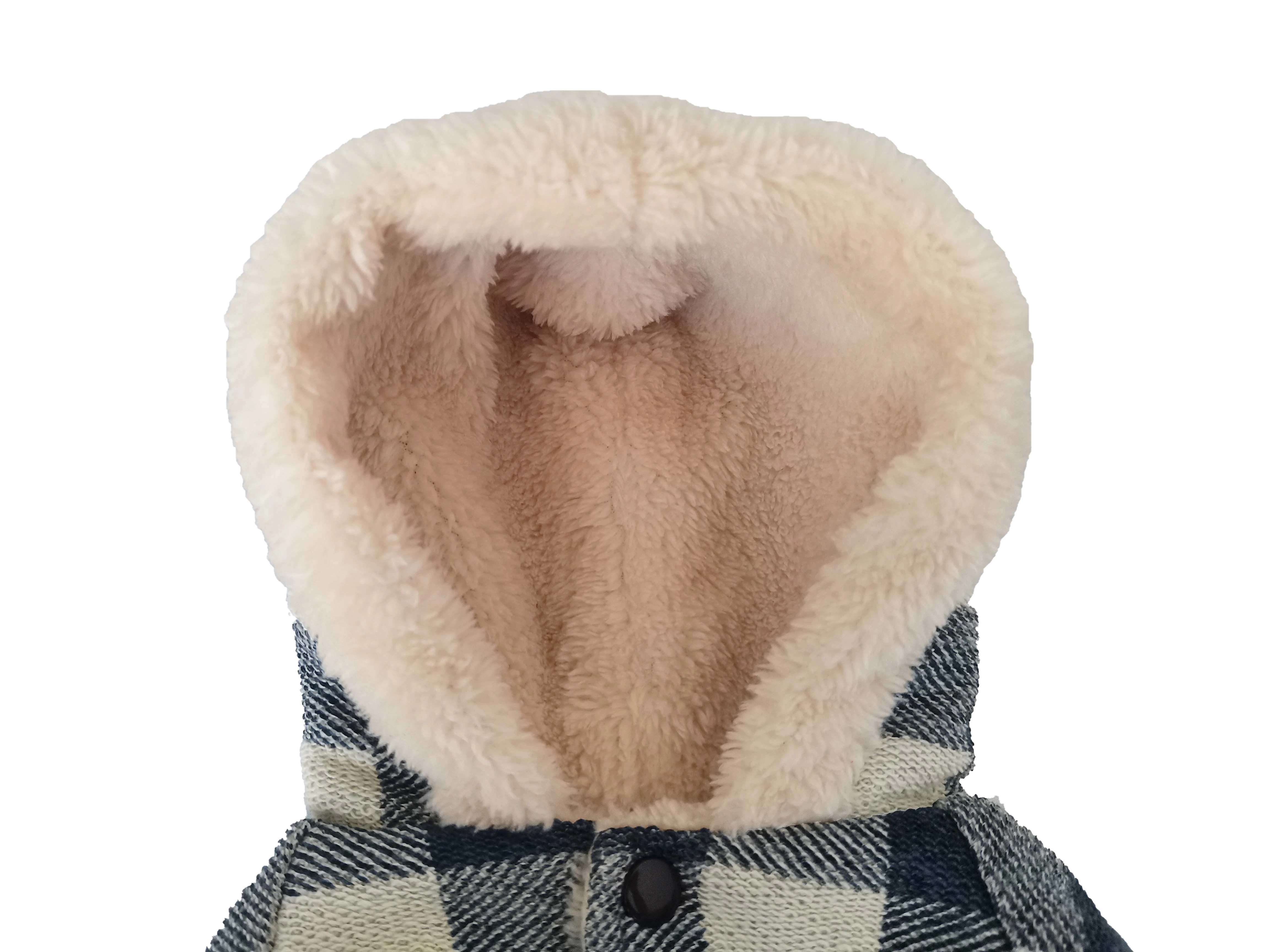 High-Quality Checked Fur-Lining Winter Dog Hoodies Coat Clothes Pet Apparel