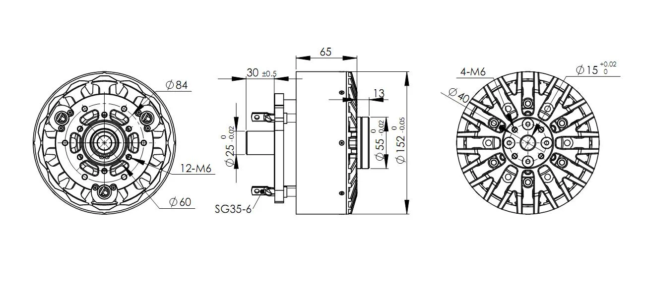 Refrigeración de agua Quanly 152mm rotor externo BRDC eléctrico sin sensor Motor 45kW