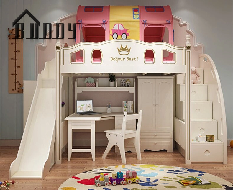 Luxury Girls Princess Bedroom Furniture Children Kids' Bunk Beds with Slide